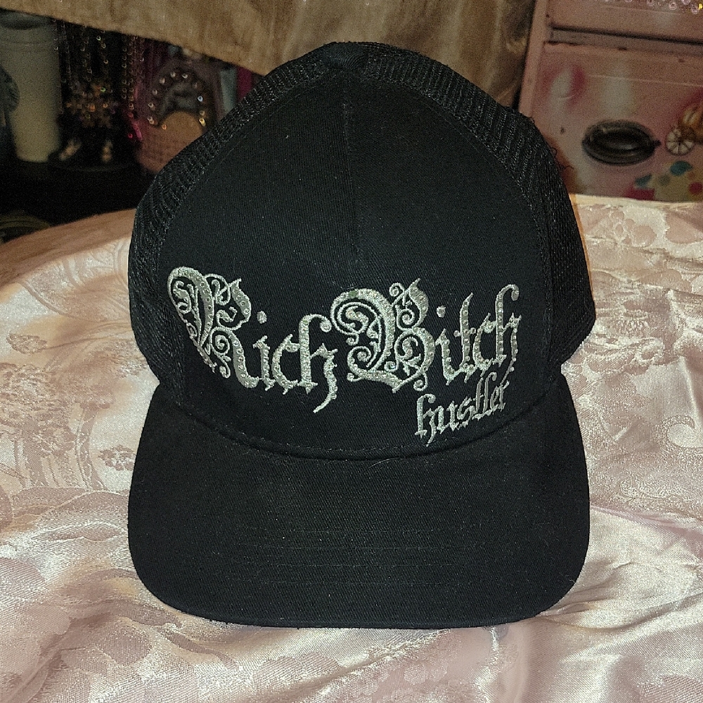 Black Trucker Hat with Silver Embroidery